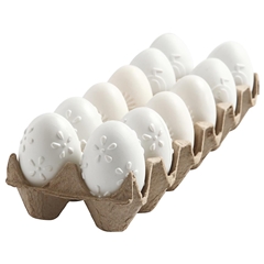 Białe plastikowe ozdobne jajka w kwiaty / 12 szt, wys. 6 cm