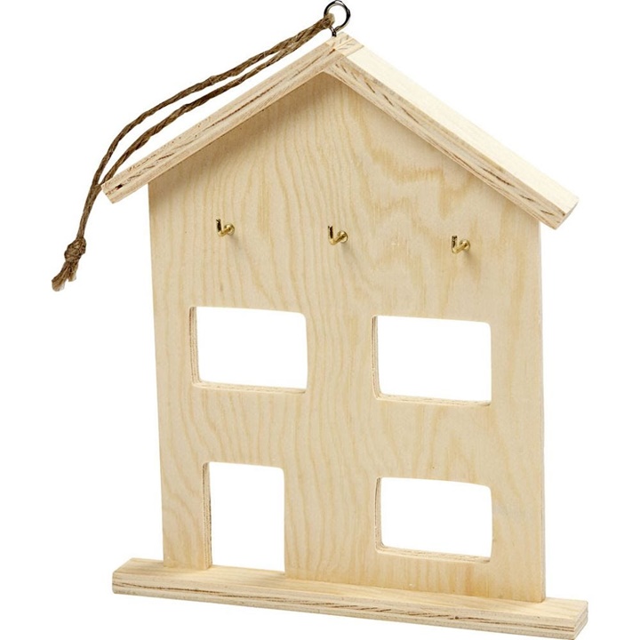 Wieszak drewniany na klucze w kształcie domku, półfabrykat