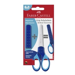 Nożyczki szkolne z osłonką Faber-Castell / niebieskie