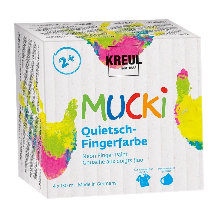 MUCKI zestaw farb do malowania palcami | neonowe odcienie 4 x 150 ml