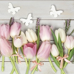 Serwetki do Decoupage White & Pink Tulips on Wood / 1 szt