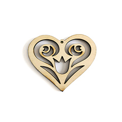 Drewniany dekor, półfabrykat do wyrobu biżuterii - Serce z ornamentem