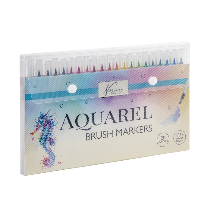 Markery akwarelowe Nassau Brush Markers set 20 szt i pędzel