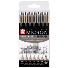 Zestaw cienkopisów SAKURA Pigma Micron plus brush pen  / 7 szt