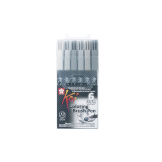 Zestaw 6 pisaków pędzelkowych Koi Coloring Brush Pen Sakura Gray set 