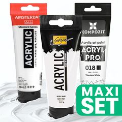 Korzystny zestaw 3 białych farb akrylowych