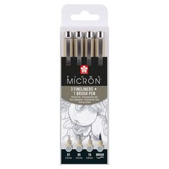 Zestaw długopisów technicznych Sakura Pigma Micron 3 fineliners a brush pen | odcienie szarości
