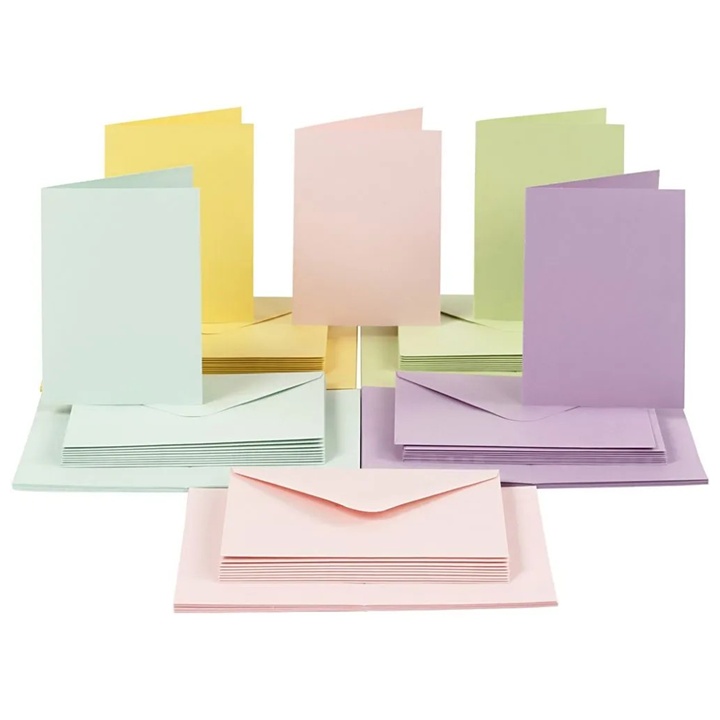Zestaw pastelowych pocztówek i kopert 10,5x15 cm - 50 szt.